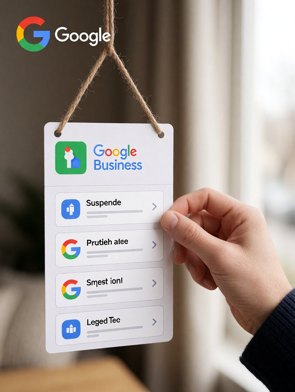 ficha de Google Business suspendida de un cerrajero sin local con aviso de estado y logo de Google